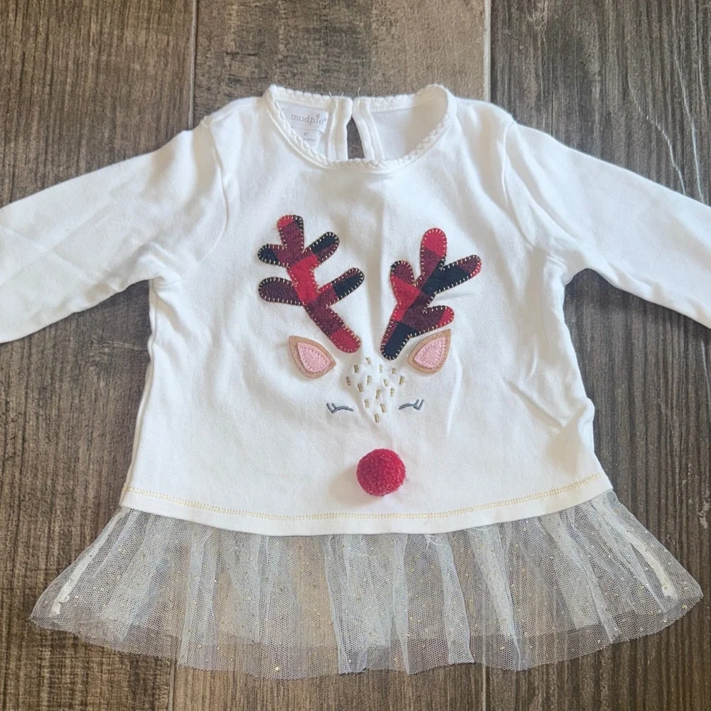 Festive Mud Pie Reindeer Outfit with Matching Red Plaid Leggings - Picture 2 of 2